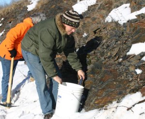 Wisconsion scientists collecting rock samples from the Penokee Hills near the proposed site of a 22-mile open pit iron ore mine.