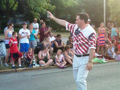 walker in flag shirt