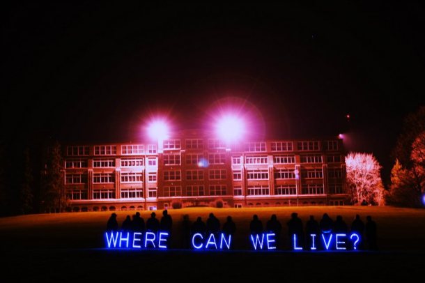 Occupy Madison and Overpass Light Brigade joined forces on the lawn of Dane County Human Services Saturday night to highlight the plight of Madison's homeless community. The determined group of campers known as Occupy Madison plans to stay at Lake View Park until a better solution is offered by county officials. 