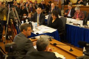 Gogebic Taconite presents their case to legislators and citizens at a public hearing on 1/23/13. Here Rep. Gordon Hintz (D-Oshkosh) asks about environmental concerns.