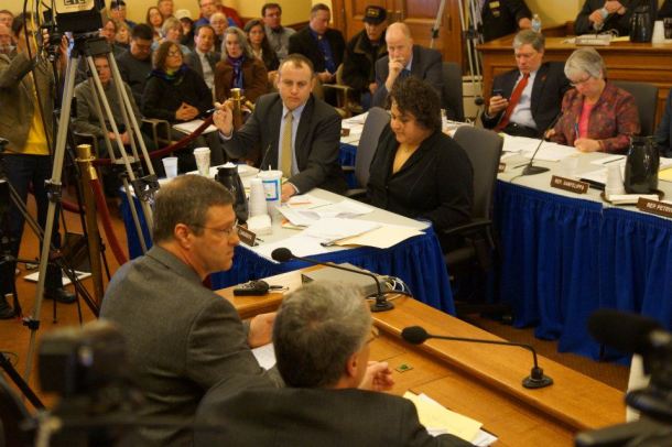 Gogebic Taconite presents their case to legislators and citizens at a public hearing on 1/23/13. Here Rep. Gordon Hintz (D-Oshkosh) asks about environmental concerns.