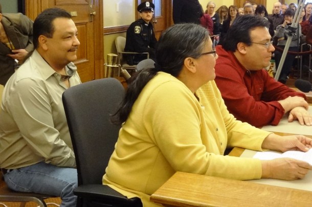 Bad River Ojibwe Chairman Mike Wiggins, Jr. and Council members Frank Connors and Reann Maday.