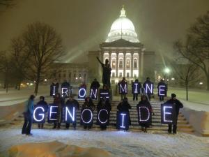 Overpass Light Brigade, Madison WI on the eve of the legislature hearing the mining bill