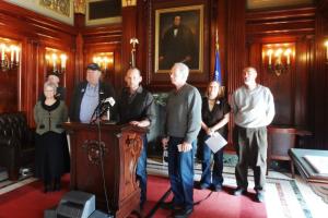 Elected officials from Northern Wisconsin holding a press conference at the Capitol.