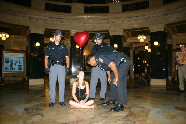 The last protester remaining in the Capitol after a  sit-in 8.25.11 Photo by Callen Harty