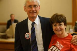 Madison teacher Susan Cohen with State Superintendent of Public Instruction, Tony Evers. Photo courtesy of Leslie Amsterdam