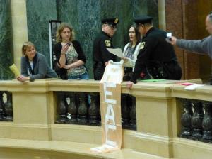 Peace banner confiscated 2-6-13, photo by Erica Case