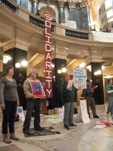 An early Solidarity Sing Along, Week 6, April 22, 2011. Photo: Rebecca Kemble