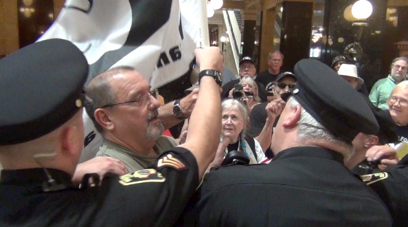 Vets for Peace flag taken from Vietnam War Veteran Mike Harrington.