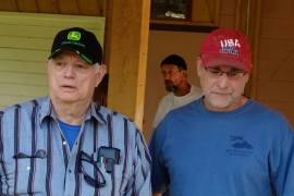 Ashland County Board Chair Pete Russo and Board Supervisor Charles Ortman at a press conference July 10, 2013 after GTac was caught employing a paramilitary militia in Arizona to patrol their drill sites in the Penokee Hills. Photo: Rebecca Kemble