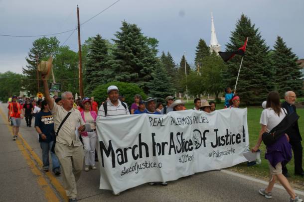 June 1, 2013 Walk for a Slice of Justice in Milwaukee where displaced Palermo's pizza workers walked over 18 miles from the factory to the owner's home in Mequon to ask for a meeting to negotiate an end to their labor dispute.