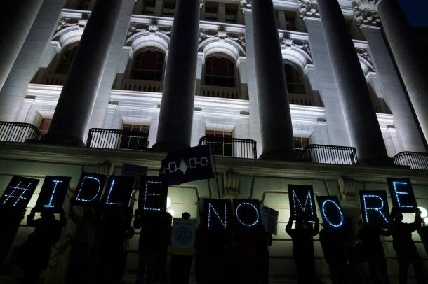 January 13, 2013 #IDLE NO MORE at WI Capitol with Overpass Light Brigade