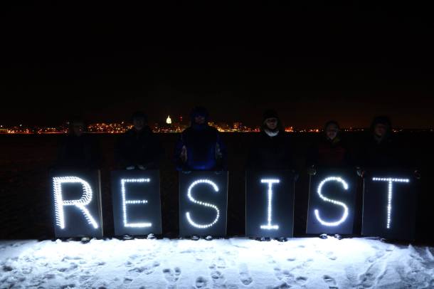 December 28, 2013 RESIST with Overpass Light Brigade on Lake Mendota.
