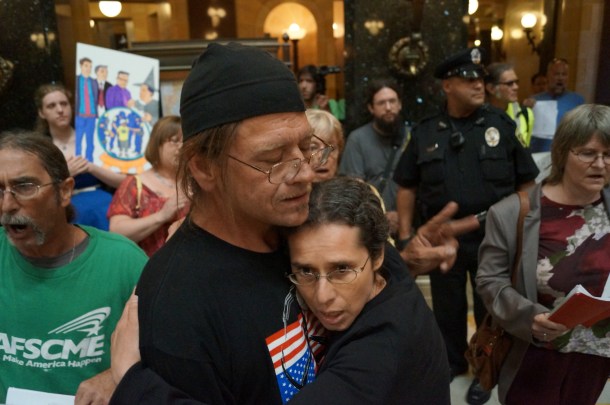 July 30, 2013 Protecting Will from yet another arrest for singing without a permit in the rotunda of the WI Capitol.