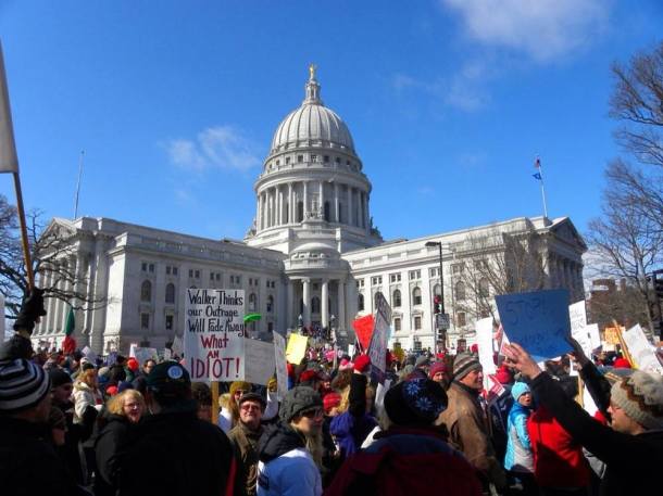 Wisconsin citizens peacefully exercising First Amendment rights, February 2011. Photo: Michael Matheson