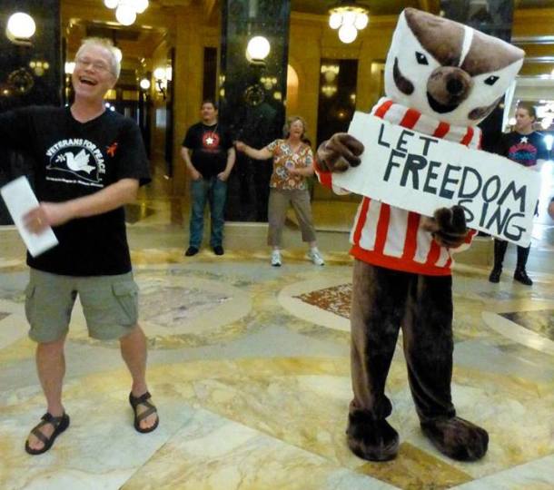 Bucky imitator attends the Solidarity Sing Along in September 2013. Photo by Erica Case.