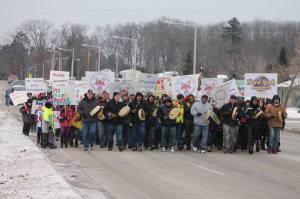 Menomenee Tribal members walk 150 miles to the capitol to talk with Walker about the proposed casino. Photo: Diana Peterson