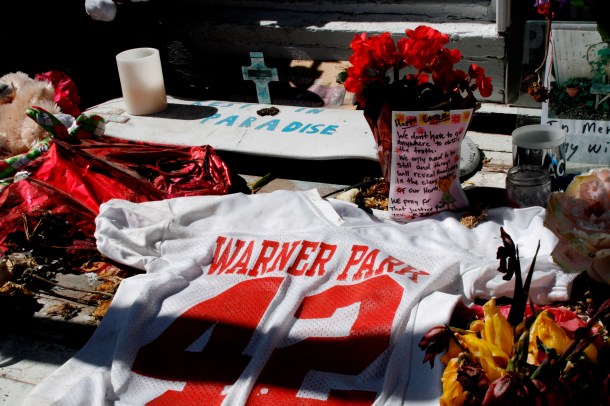 Tony Robinson memorial at the house where he was killed.