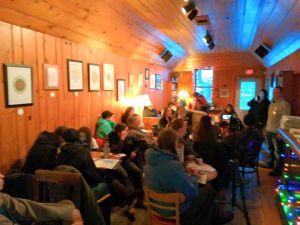 John Bolenbaugh speaking to a full house at the Black Cat Cafe in Ashland, January 9, 2017. Photo: David Joe Bates